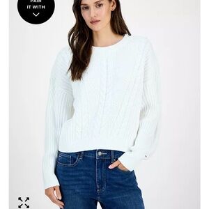 Tommy Hilfiger Women's Cream Cable Knit Sweater - M